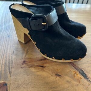 SALE! Black Suede Clogs with Wooden Heel